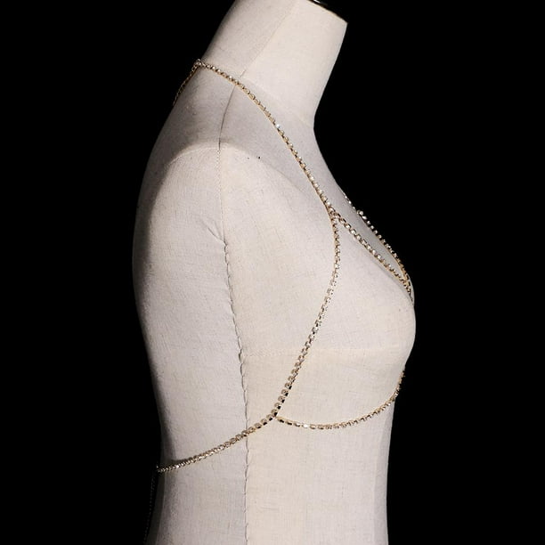 Esquirla Fashion Women Crystal Gold Bikini Bra Body Chain Harness