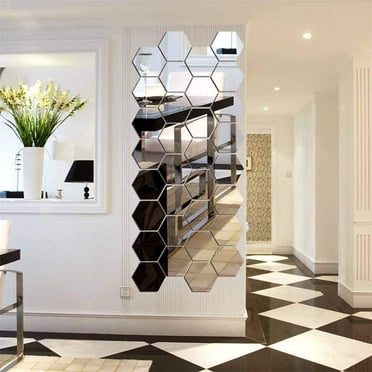 12 Pieces Removable Acrylic Hexagon Mirror Wall Stickers Decals for Home Living Room Bedroom Decor Art DIY Home Decoration