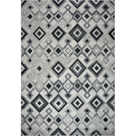 Dark Light Grey Modern Geometric Area Rug Tapis 2x3, 3x10, 4x5, 5 x 7, 8x10, 9 by 12 feet For Living Dining Room Bedroom Patio Hallway Diamond Pattern