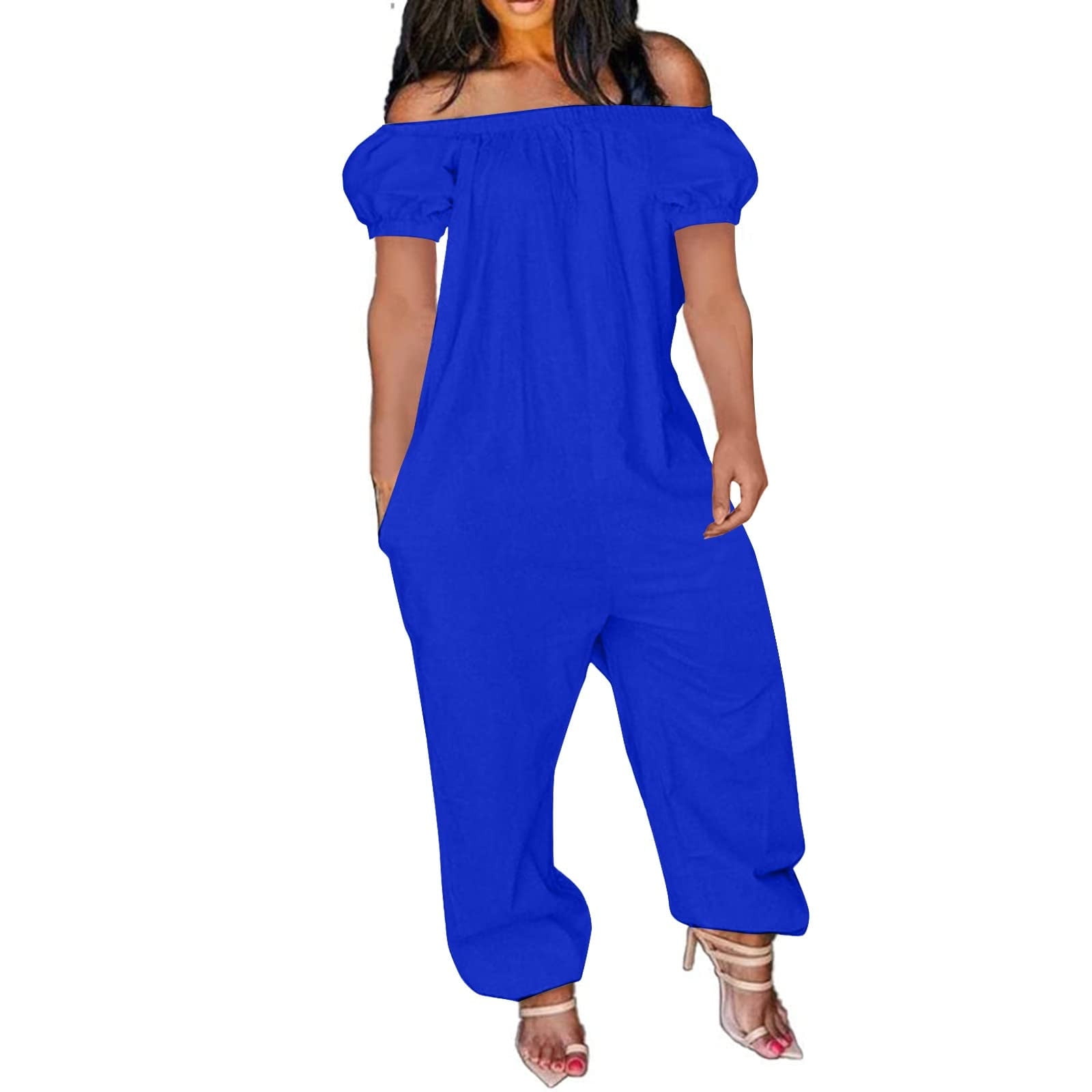 SMihono Women's Solid Color Off Shoulder Short Sleeved Loose Fitting