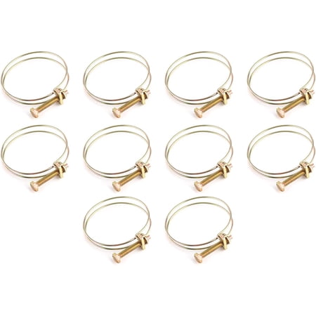 10-Pack Double Wire Hose Clamps – 46-51mm Adjustable Zinc-Plated Iron Pipe Clamps With Screws