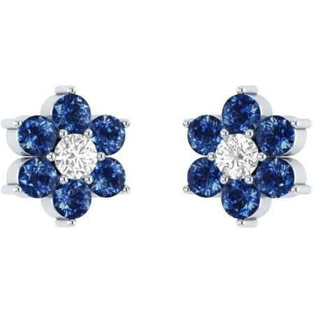 New Collection 1.50 Ct Round Cut Blue Sapphire & Diamond Stud Earrings 14K White Gold Plated Silver