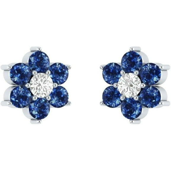 New Collection 1.50 Ct Round Cut Blue Sapphire & Diamond Stud Earrings 14K White Gold Plated Silver