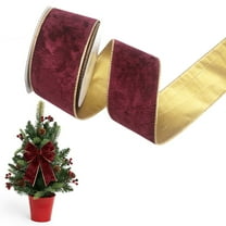 2.5 Inch Burgundy Velvet Ribbon, Gold Backing Double Sided Christmas Velvet Ribbon, Golden Edge Velvet Ribbon for Gift Wrapping, Christmas Tree Decoration Supplies, Wreaths & Crafts for Holiday Decor