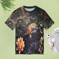 thumbnail image 4 of Lucky Koi Fish Lotus Leaf Womens Tops Women's Fashion Casual Short Sleeve Flower Print Round Neck Pullover Top Blouse, 4 of 6