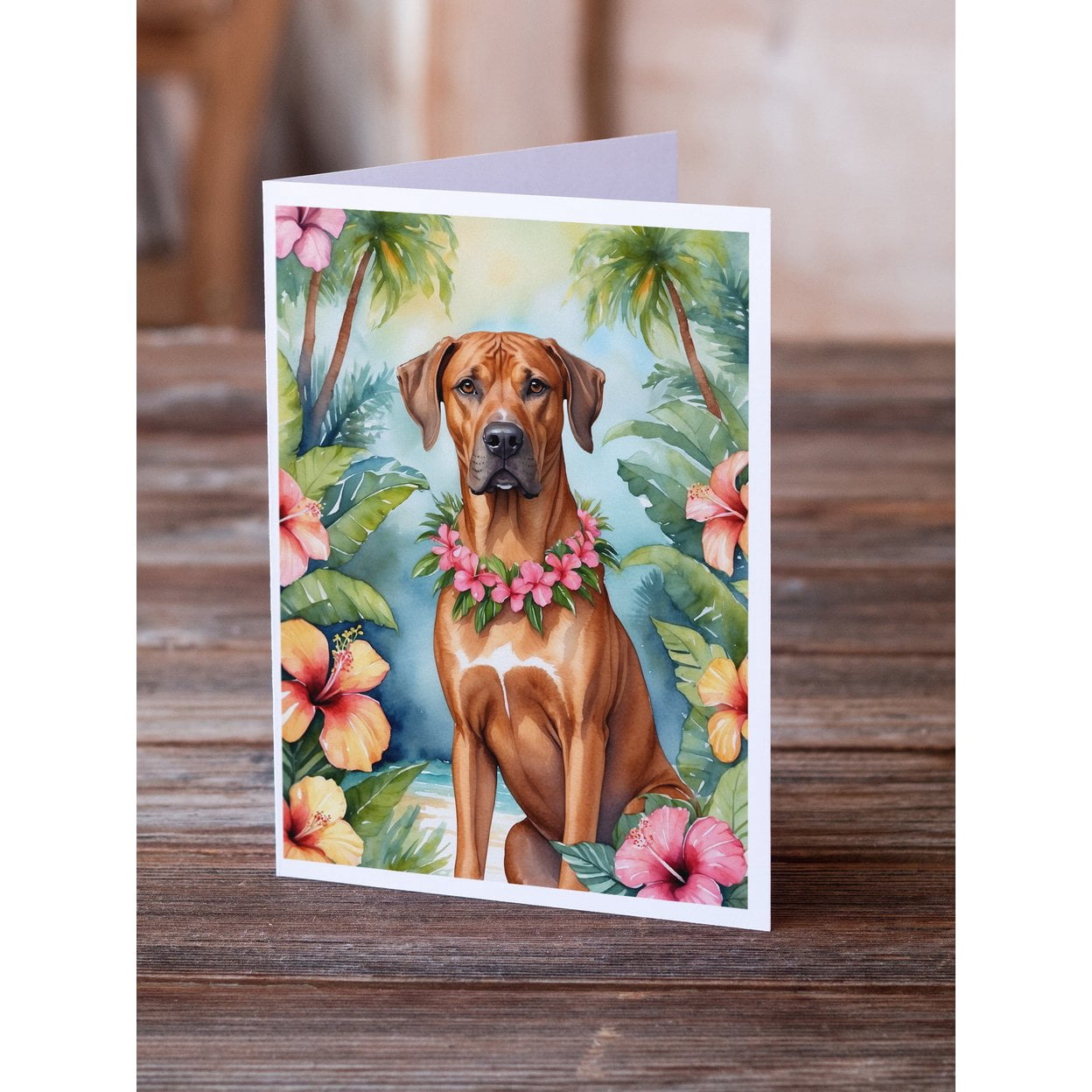 Rhodesian Ridgeback Luau Greeting Cards Pack of 8 7 in x 5 in