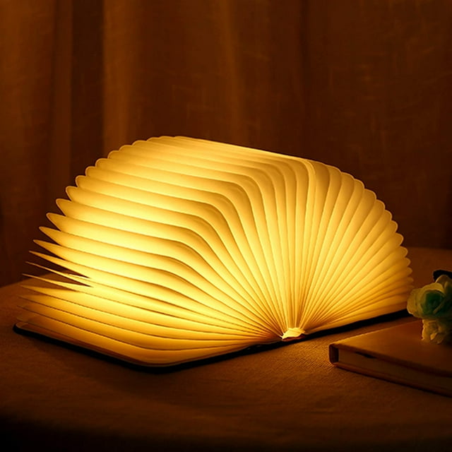 Lámpara de libro LED plegable de madera, lámpara de mesa LED, lámpara en forma de libro, lámpara de papel LED recargable por USB, idea de regalo de Navidad, lámpara de libro plegable y magnética, par