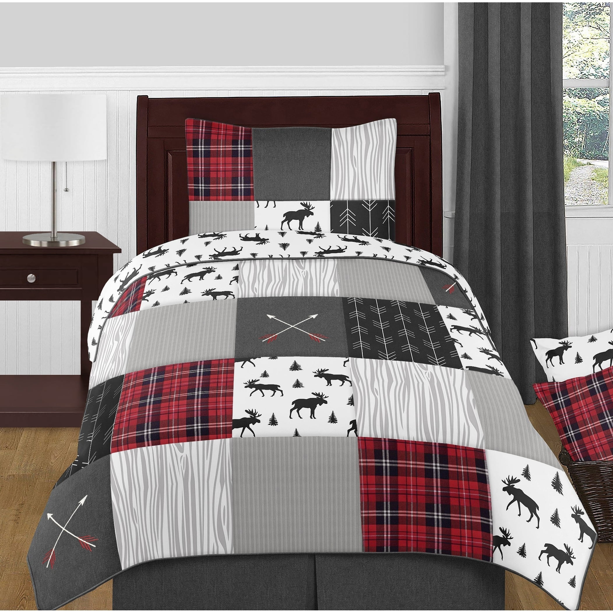 Sweet Jojo Designs Grey, Black and Red Woodland Plaid and Arrow Rustic ...