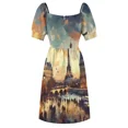 thumbnail image 5 of Paris Impressionism Pintura Vestido sin mangas vestido de fiesta noche vestido elegante Mujer, 5 of 5