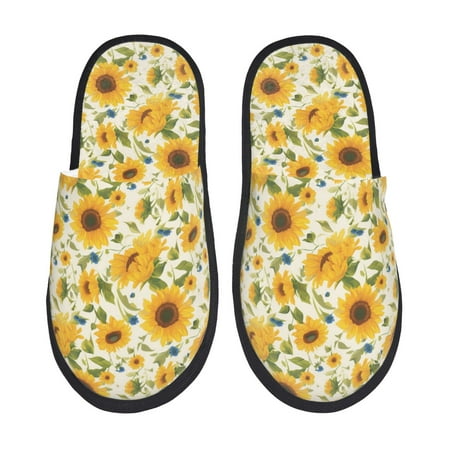 Balery Beautiful Countryside Sunflower Slient Indoor Furry Fleece Comfort House Shoes Soft Non-Slip Home Shoes Cotton slippers House Slippers-- Medium