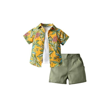 

Toddler Little Boy Kids Summer Floral Short Sleeve Shirt+T-shirt+Bermuda Shorts 3pcs Outfit Set