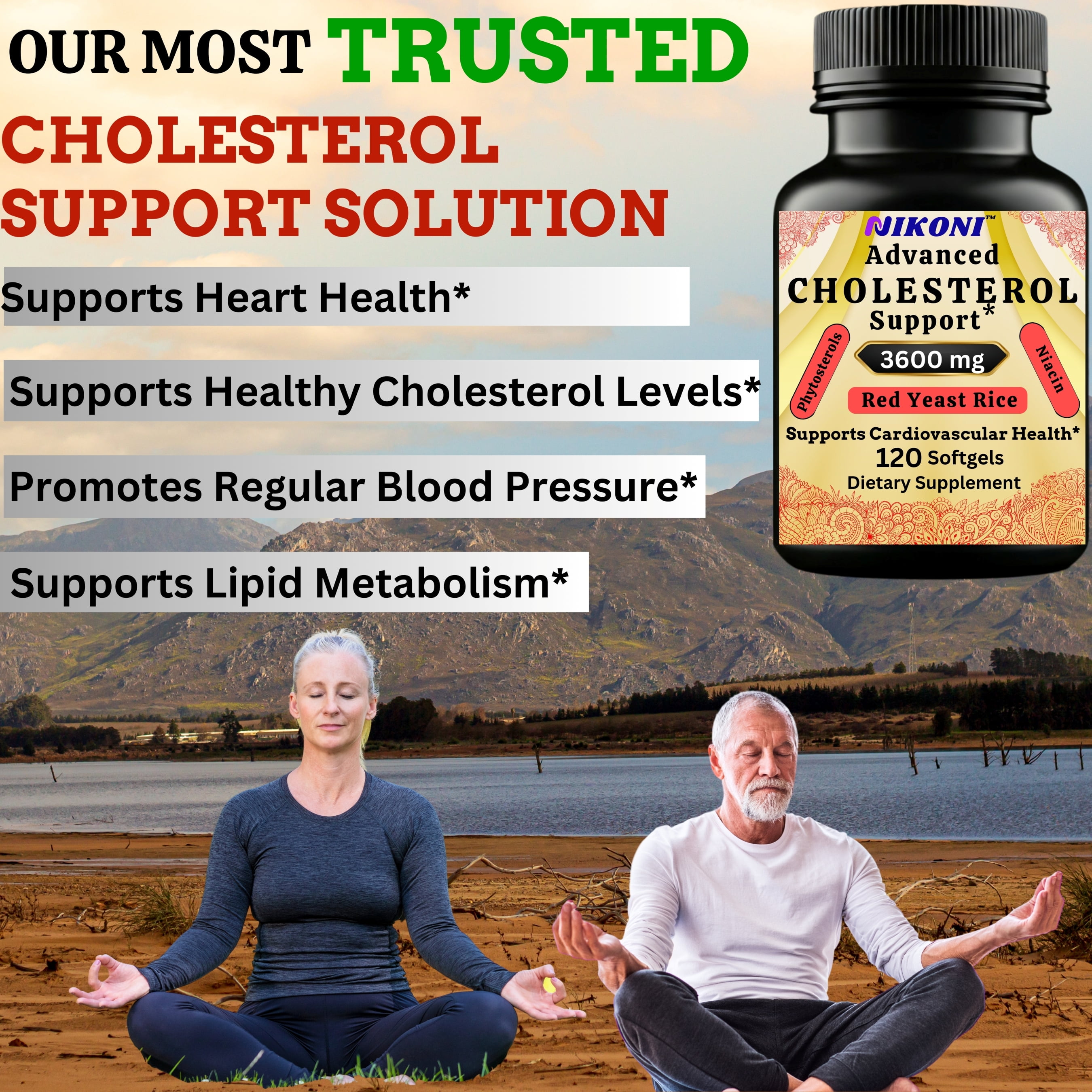 Nikoni Advanced Cholesterol Support Dietary Supplement 3600 mg Plant Sterols & Vitamins 14-in-1 Formula 240 Softgels