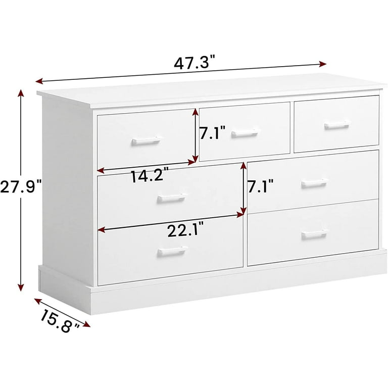 7 Drawer Dresser Chest of Drawers for Bedroom,Large Tall Clothes Organizer  for Living Room with “X” Steel Frame, White