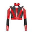 thumbnail image 3 of YiZYiF Girls Acrobatics Dance Tops Long Sleeve Rhinestone Shiny Color Block Cross Back Cutout for Gymnastics Sport Wear Black 8, 3 of 5