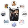 thumbnail image 4 of Balery Urban Bear With Headphones Cesta de ropa redonda con asas, impermeable, independiente, para ropa, juguetes, dormitorio y familia-Small, 4 of 6