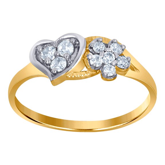 10k Two-tone Gold Womens Cubic Zirconia Five Love Heart Engagement Ring 6.1x11.6mm Wide Statement Ring for Women