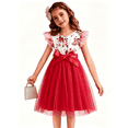 thumbnail image 3 of Lanbubble Girls Floral Tulle Dress Flutter Sleeve Tutu Princess Party Dress 3-7 Years, 3 of 9