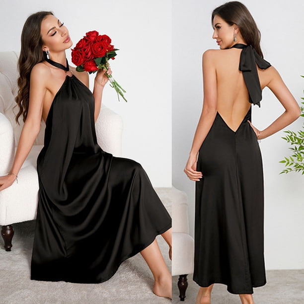 Camisón corto de poliéster para mujer, falda larga de color liso, lencería