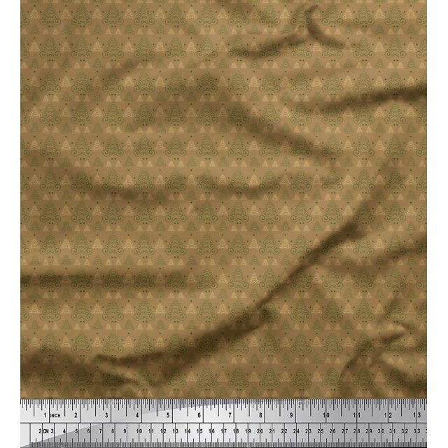 Soimoi Brown Georgette Viscose Fabric Dot & Ribbon Ethnic Print Fabric by the Yard 42 Inch Wide