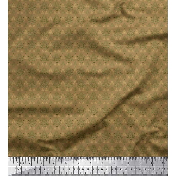 Soimoi Brown Japan Crepe Satin Fabric Dot & Ribbon Ethnic Print Fabric by Yard 42 Inch Wide