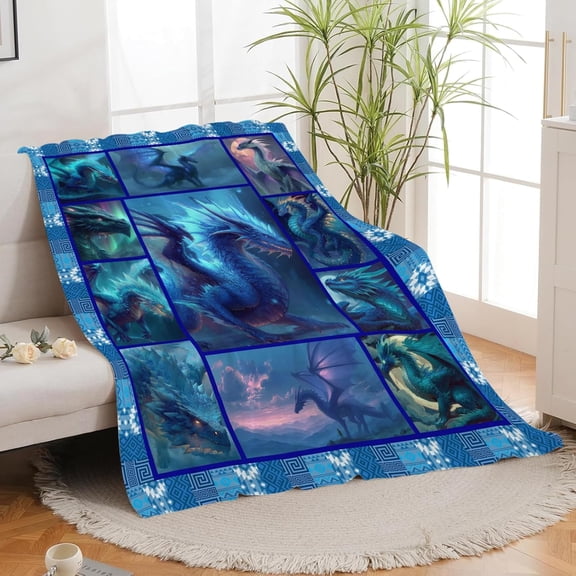HNQEICB 50 x 60 Inches Fleece Throw Blanket Blue Dragon for Couch and Bed