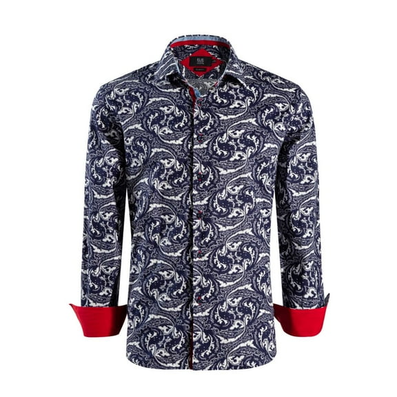Elie Balleh Navy Boy's Slim Fit Paisley Dress Button-Down Shirt