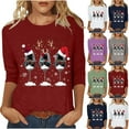 thumbnail image 5 of Fmbrln Womens Christmas Shirts Fashion Casual Crew Neck 3/4 Sleeve Tops Red Wine Glass Santa Hat Print T-shirts Christmas Gifts, 5 of 5