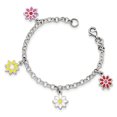 thumbnail image 1 of 925 Sterling Silver Multi Color Flowers Childrens Chain Charm Bracelet Flower, 1 of 5