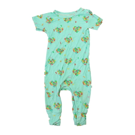 Pre-Owned Posh Peanut Boys Aqua | Red | Green Hearts Romper size: 12-18 Months (Good)