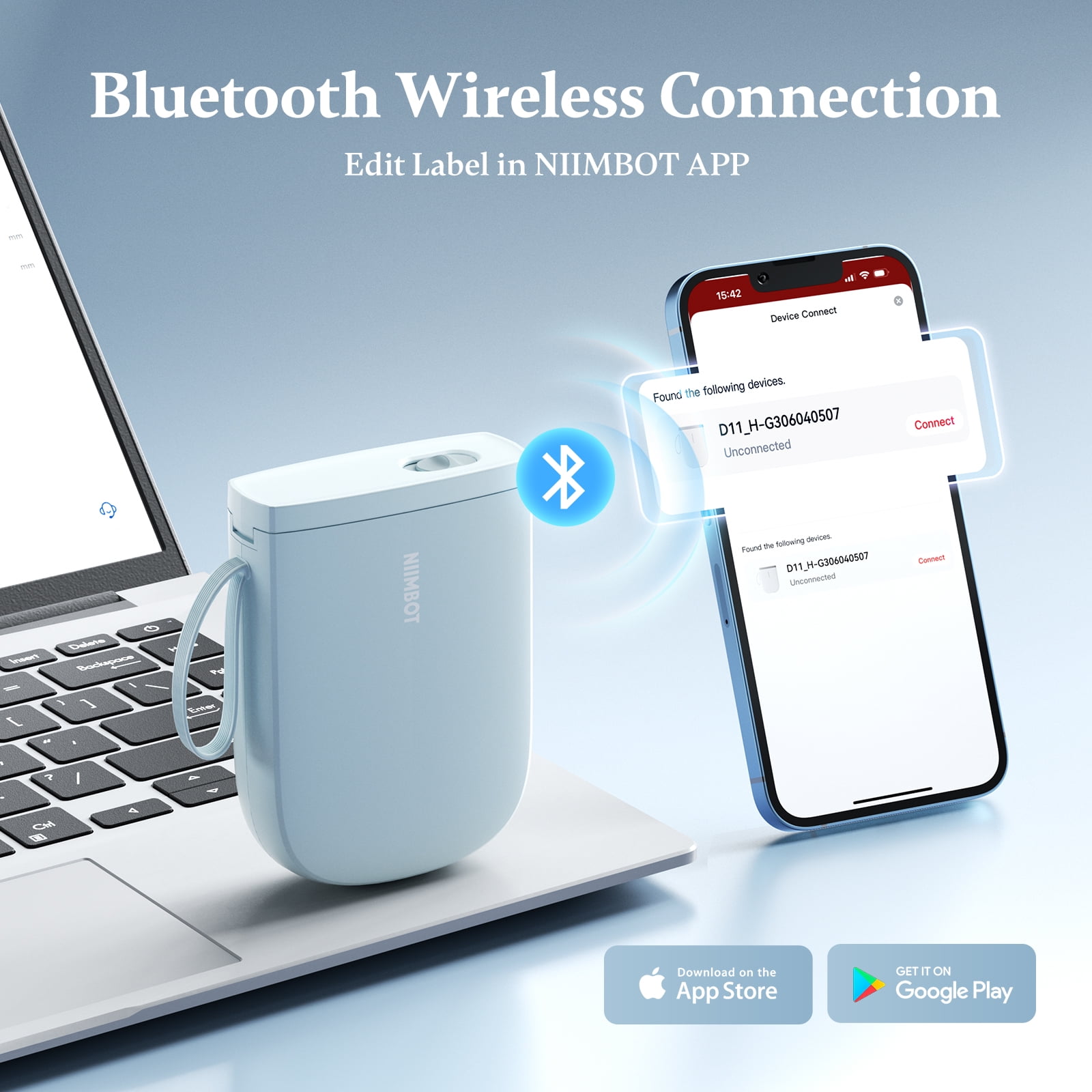 NIIMBOT D11 Upgraded HD 300 dpi Label Maker Mini Bluetooth Wireless Label Printer Inkless Labeler Rechargeable（Blue)
