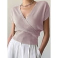 thumbnail image 5 of Gynyvoja Women'S V-Neck Wrap Front Ribbed Knit Short Sleeve Fitted Cropped Sweater Tos Pale S, 5 of 7