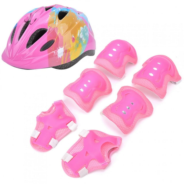 Children Protective Gear, Bright Color Children Protective Helmet 7pcs For Cycling Pink Colorful Kids