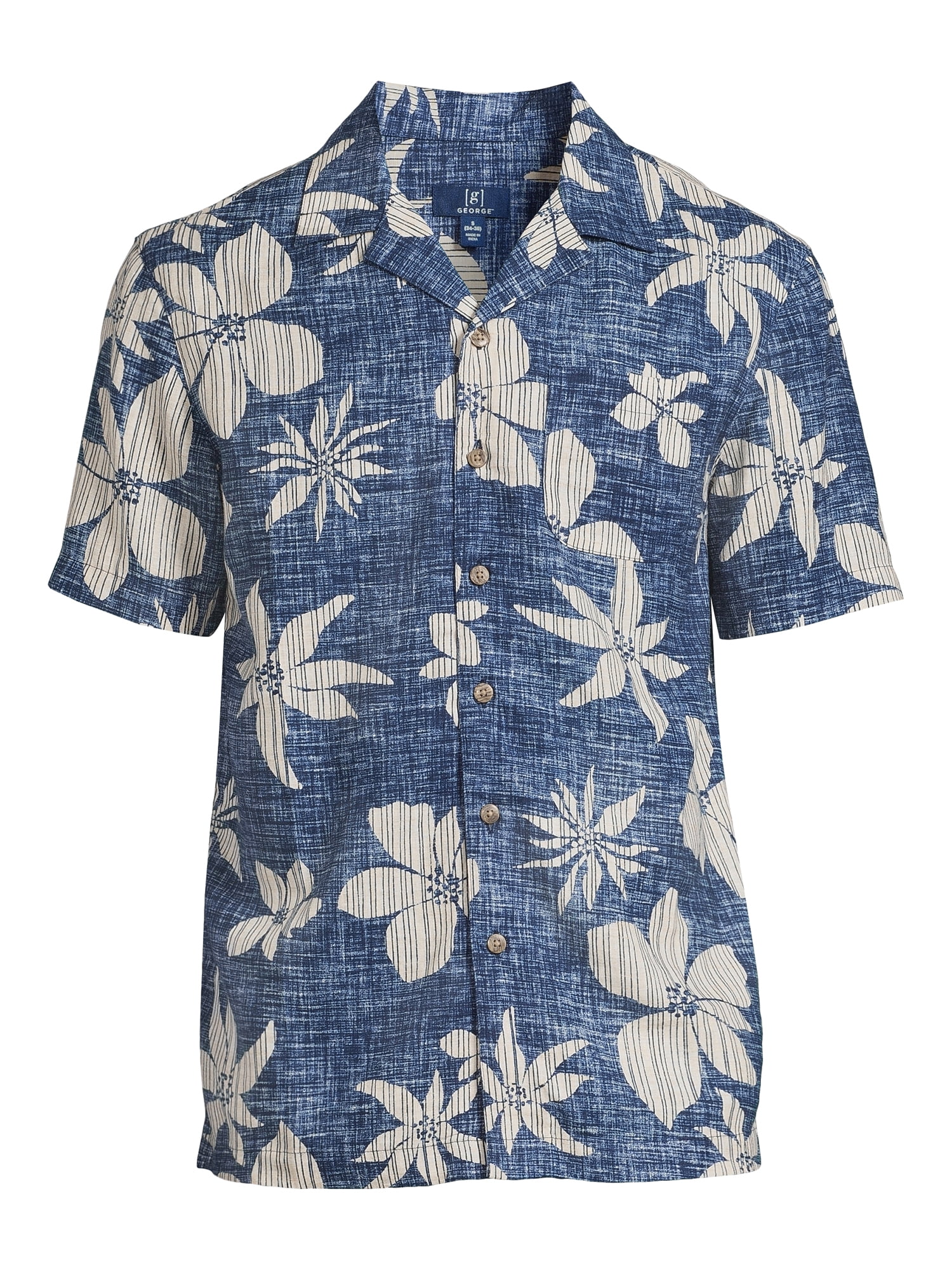 George Men's & Big Men's Short Sleeve Linen Blend Button-Up Camp Shirt, Sizes S-3XL