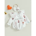 thumbnail image 3 of Bagilaanoe Newborn Baby Girl Rompers  Heart/Floral Print Long Sleeve Bodysuit + Headband 3M 6M 12M 18M Infant Fall One Piece Jumpsuit, 3 of 8