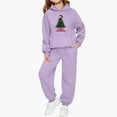 thumbnail image 1 of Conjunto de sudadera con capucha de manga larga para niños con estampado invernal y pantalones deportivos con lazo en las piernas, deportivo informal con forro polar para mayor calidez, conjunto de do, 1 of 5