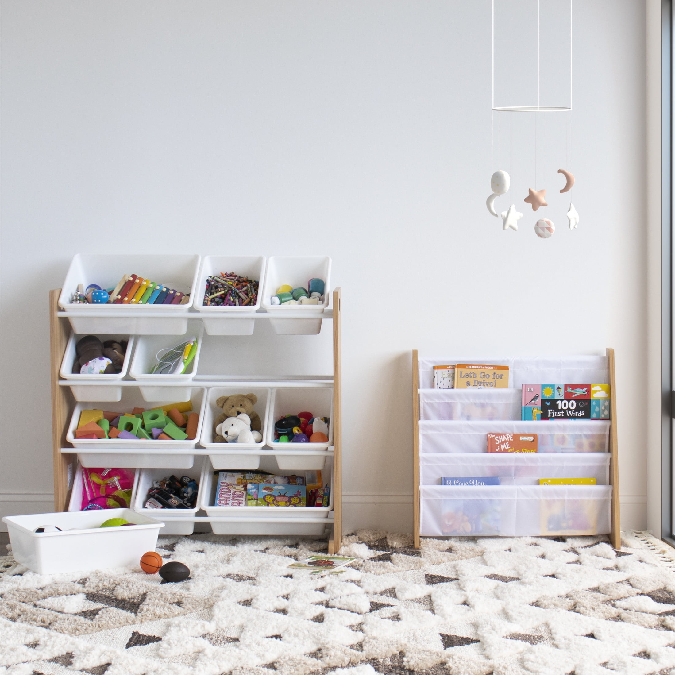 Humble Crew Journey Kids Toy Storage Organizer with 12 Storage Bins, Natural Wood/White