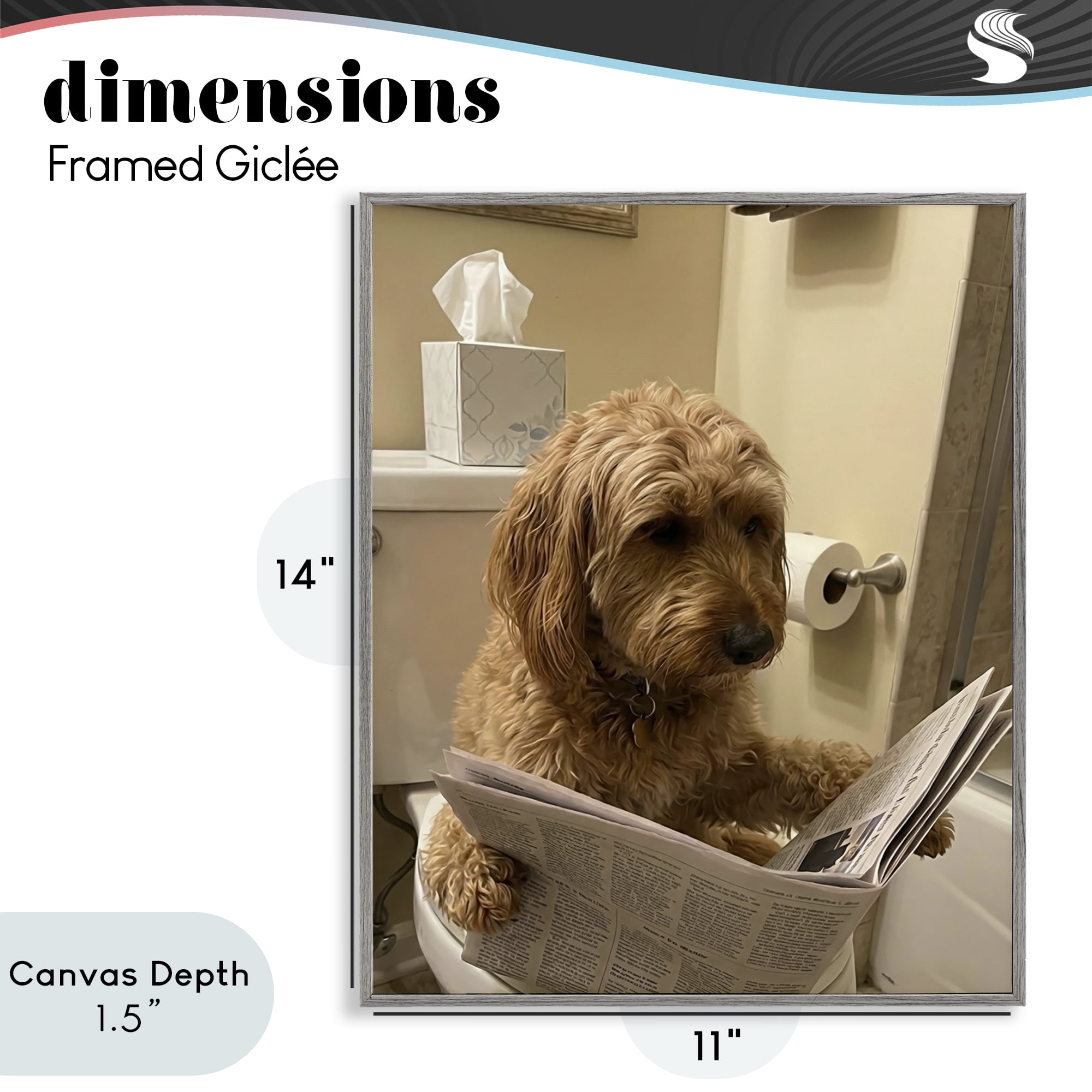 Stupell Industries Dog & Paper on Toilet Gray Framed Giclee Art, design by Abigail Walker