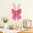 thumbnail image 3 of kakina CMSX 16 Inch Easter Bunny Ears Wreath Bow Rustic Buffalo Plaid Easter Bows for Wreaths Spring Holiday Fabric Decorative Bow for Tree Topper Front Door Wall Window Home Party DIY Crafts (Pink), 3 of 10