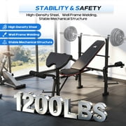 FASTES 7-in-1 Multi-Purpose Adjustable Weight Bench 1200lbs Workout Bench Press Bench Set with Barbel Rack and Leg Developer for Home Gym Full Body Training