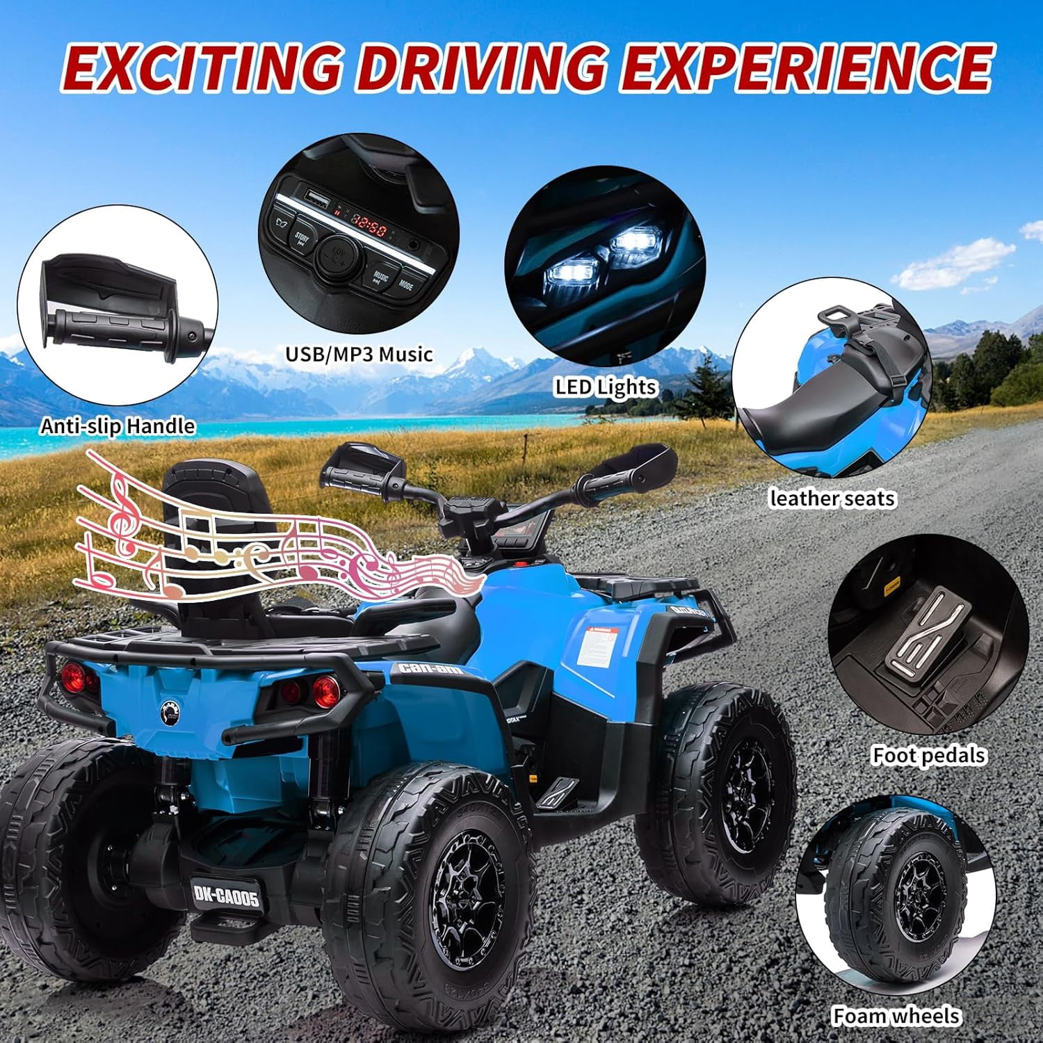 EastVita 2 Seater Ride On Car,24V Licensed Can-Am Electric ATV Car for Kids, 4 Wheeler Electric Toy Car with Bluetooth,Led,Leather Seaters,5 Mph Max Speed