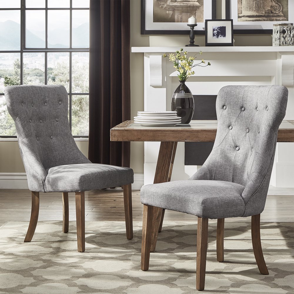 Weston Home Kirk Button Tufted Dining Chair, Set of 2, Grey Walmart