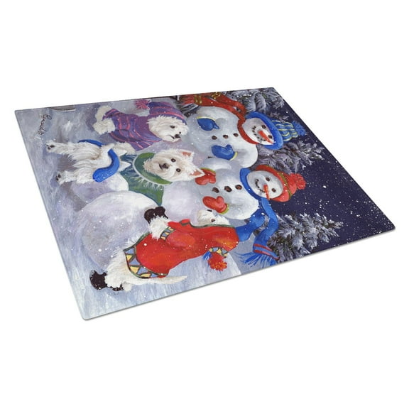 Westie Snowpeople Glass Cutting Board Large