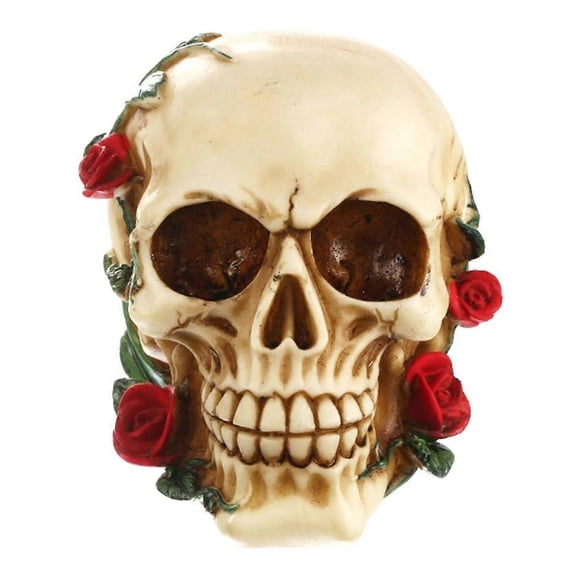 Cráneo humano con rosa, estatua de resina, esculturas de cabezas pequeñas, figuras coleccionables de cráneos