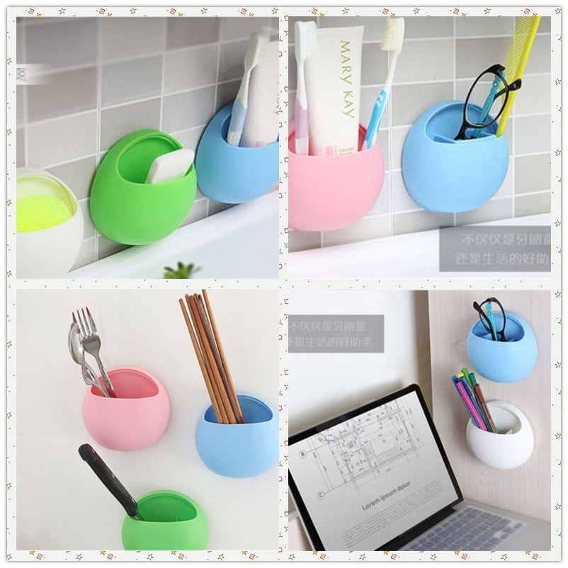 Bathroom Toothbrush Holder Wall Mount Suction Cup Toothpaste Storage