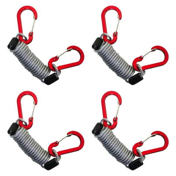 4 piezas de cordones de pesca retráctiles en espiral con mosquetones, cuerda elástica portátil, correa de alambre de acero, correa para caña de pescar