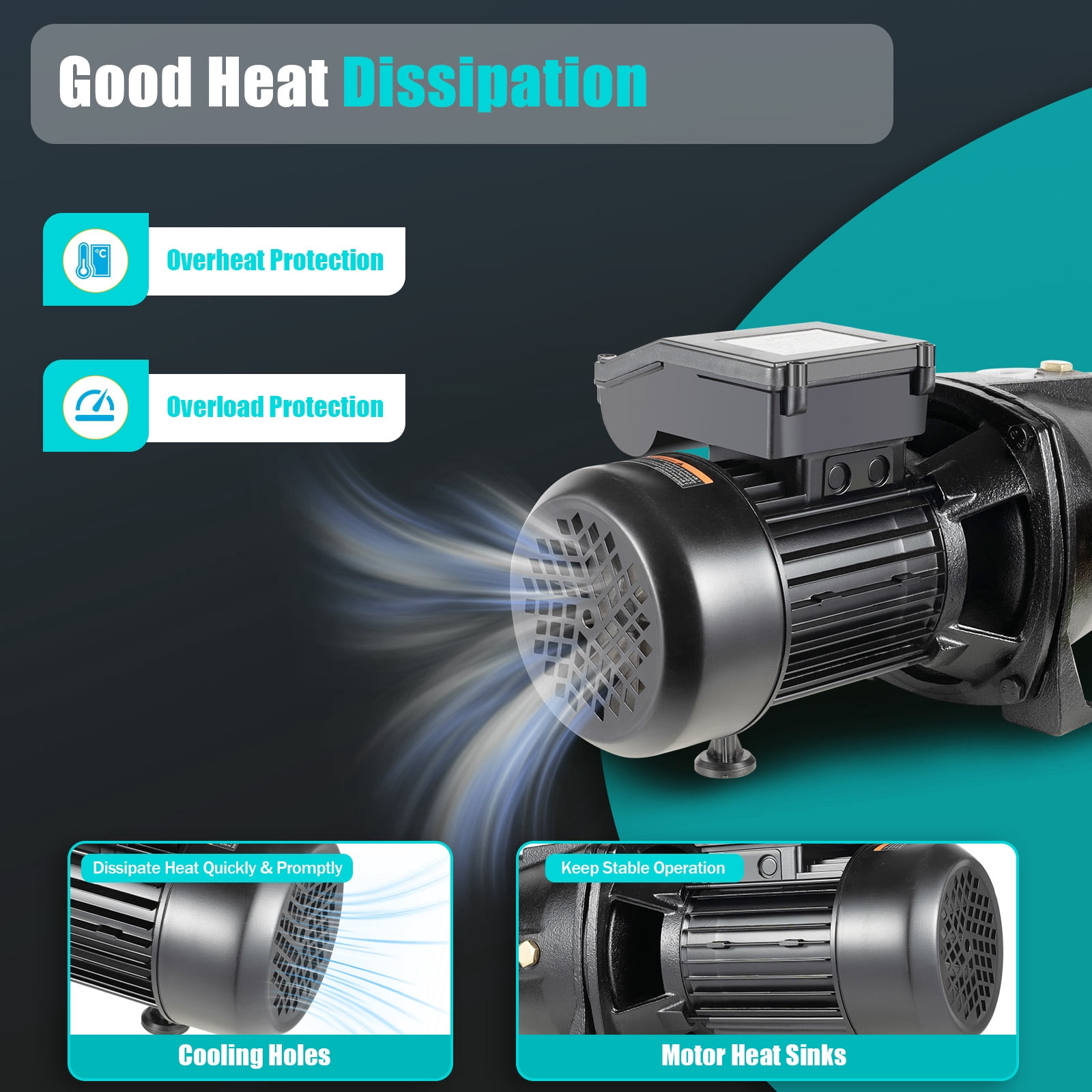 Miumaeov 3/4 HP Shallow Well Jet Pump Self-Priming Water Pump with Pressure Switch 3420 RPM 110V