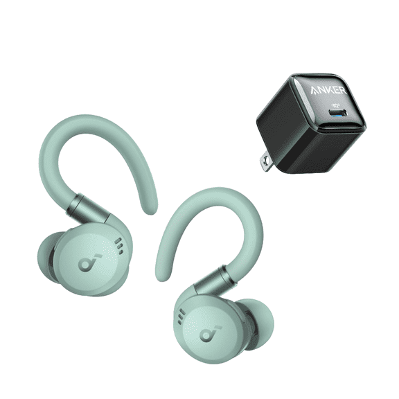 soundcore Sport X20 by Anker with USB C Charger, True-Wireless Workout Earbuds, Rotatable and Extendable Ear Hooks, Noise Cancelling, Deep Bass, Green