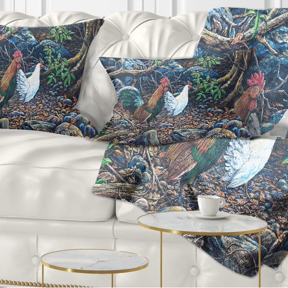 Designart Jungle Fowl in Forest - Landscape Printed Throw Pillow - 12x20