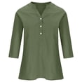 thumbnail image 6 of SDNall Blouses & Button-Down Shirts V-Neck Long Sleeve Loose Button Cotton and Linen T-Shirt Summer Blouse Womens Blouse (Army Green, Sizes S-XXXL), 6 of 9