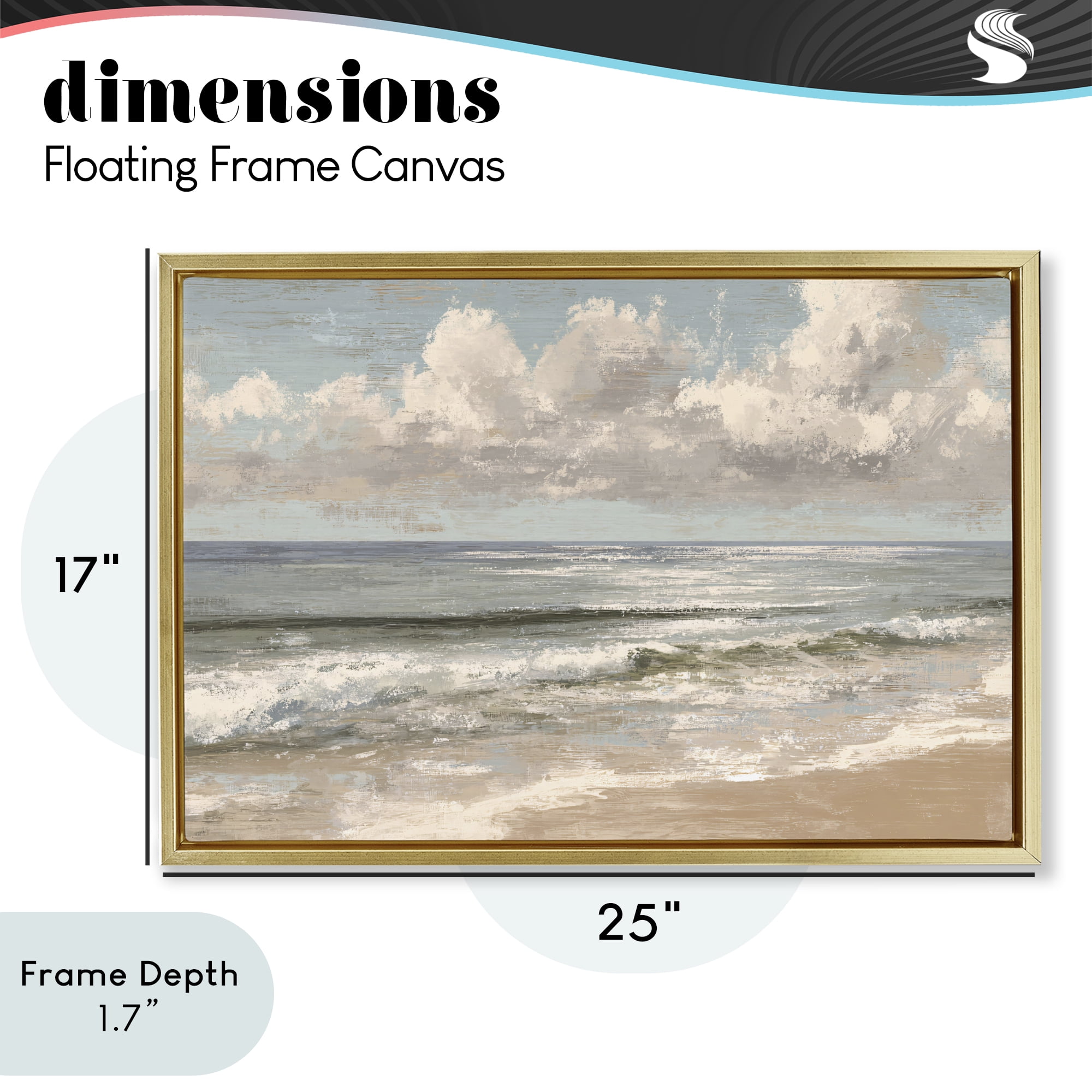 Stupell Industries Distressed Beach Horizon Gold Framed Floater Canvas Wall Art, design by Jacky Ngan